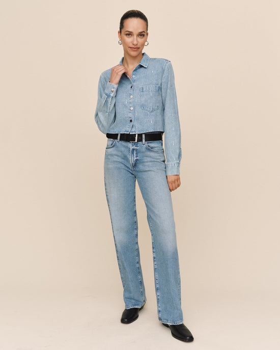 Print Your Post Crop Pocket Button Down - Vintage Ice Wash View 2