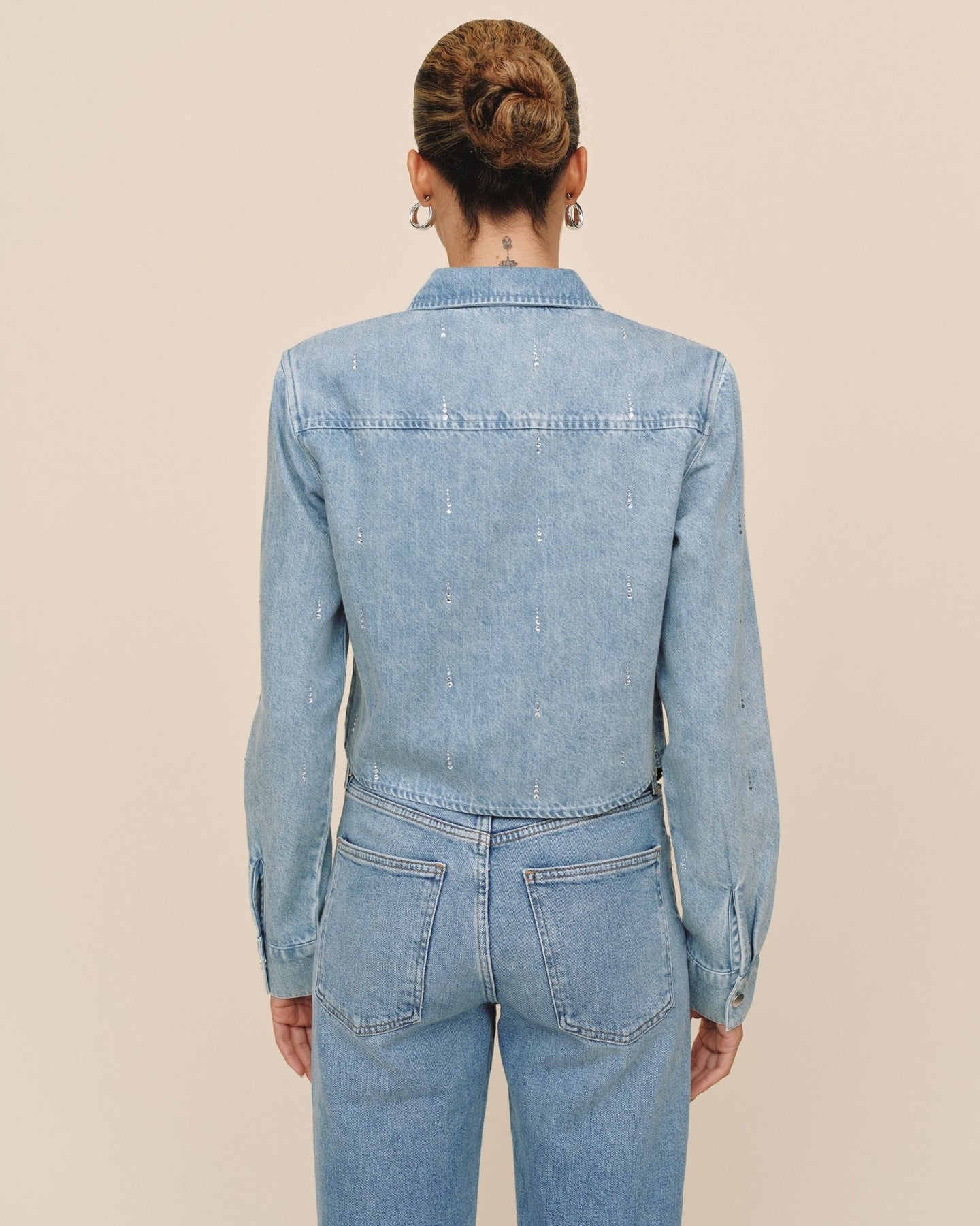 Print Your PostCrop Pocket Button Down - Vintage Ice WashTops