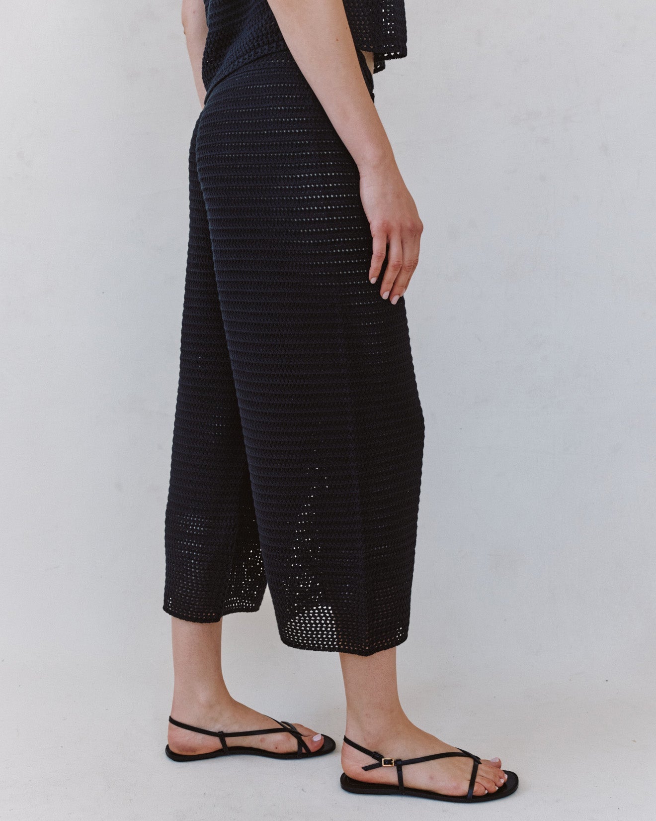 Print Your PostCrop Wide Leg Crochet Pant - BlackPants