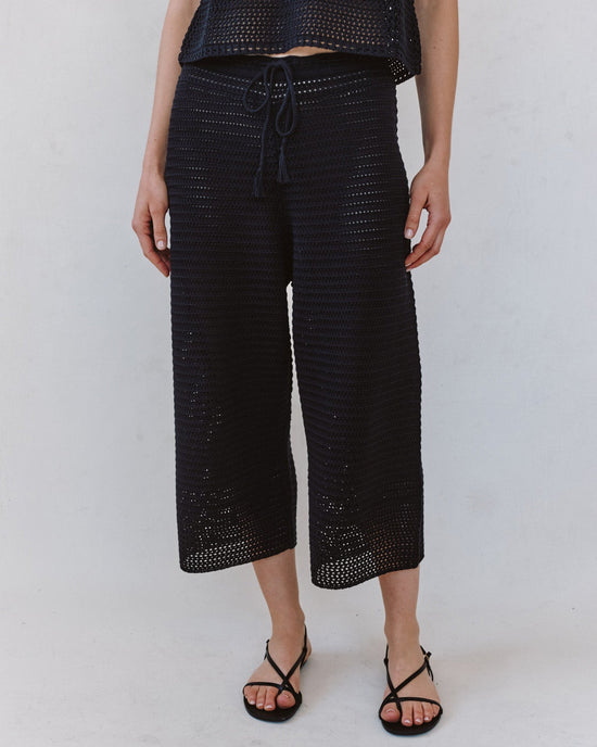 Print Your Post Crop Wide Leg Crochet Pant - Black