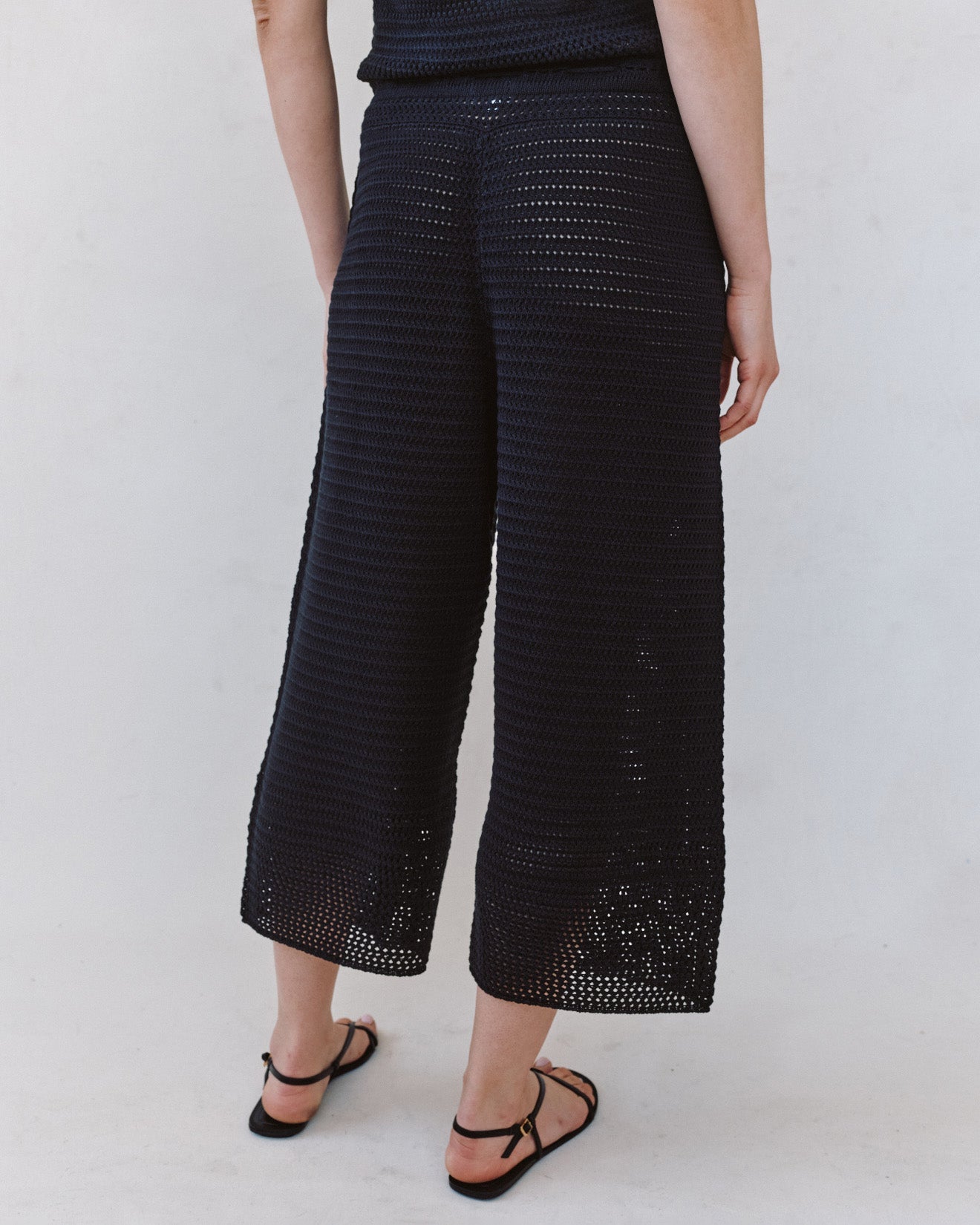 Print Your PostCrop Wide Leg Crochet Pant - BlackPants