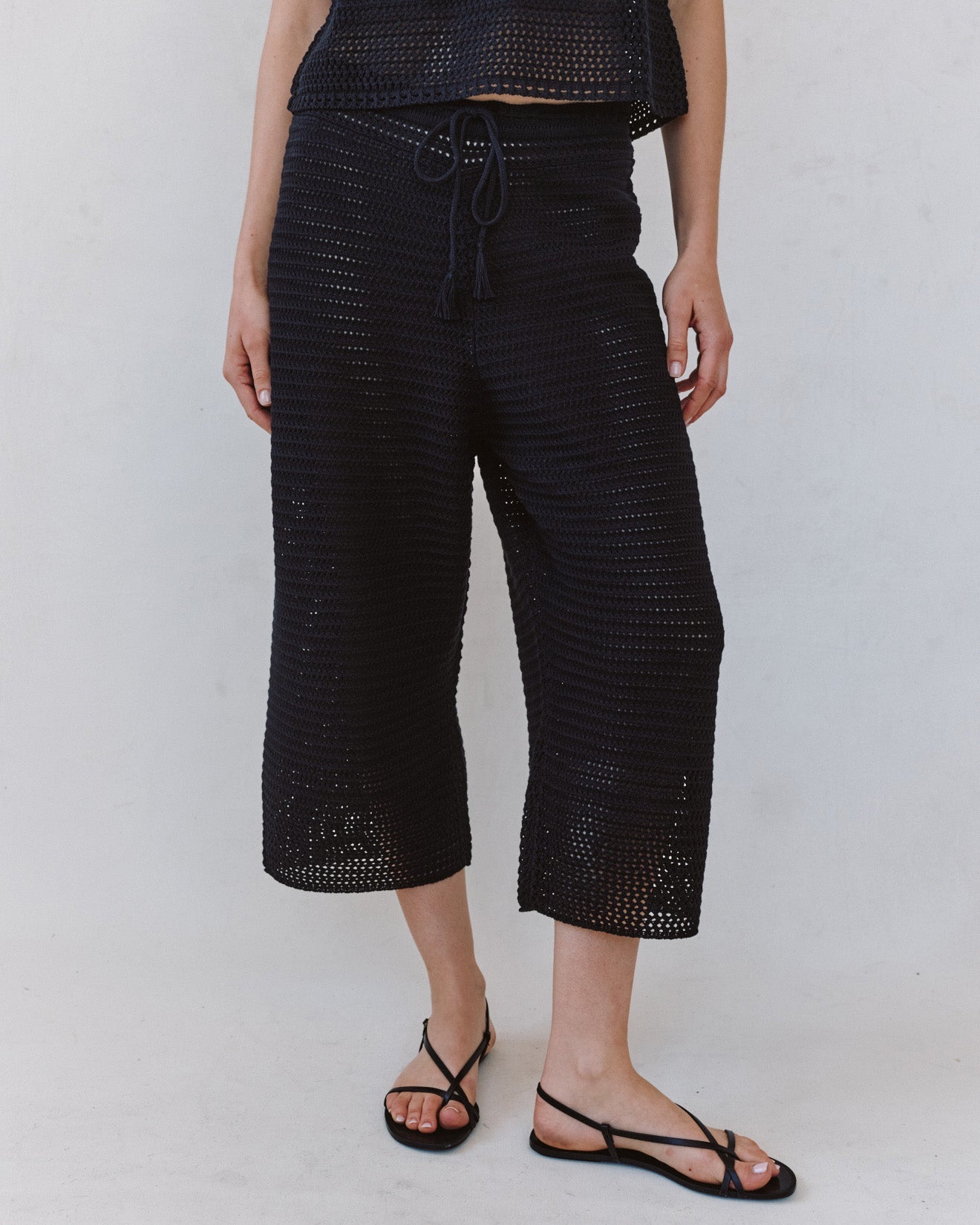 Print Your PostCrop Wide Leg Crochet Pant - BlackPants
