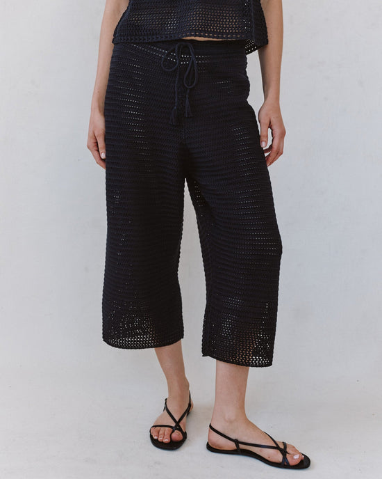 Print Your Post Crop Wide Leg Crochet Pant - Black View 2