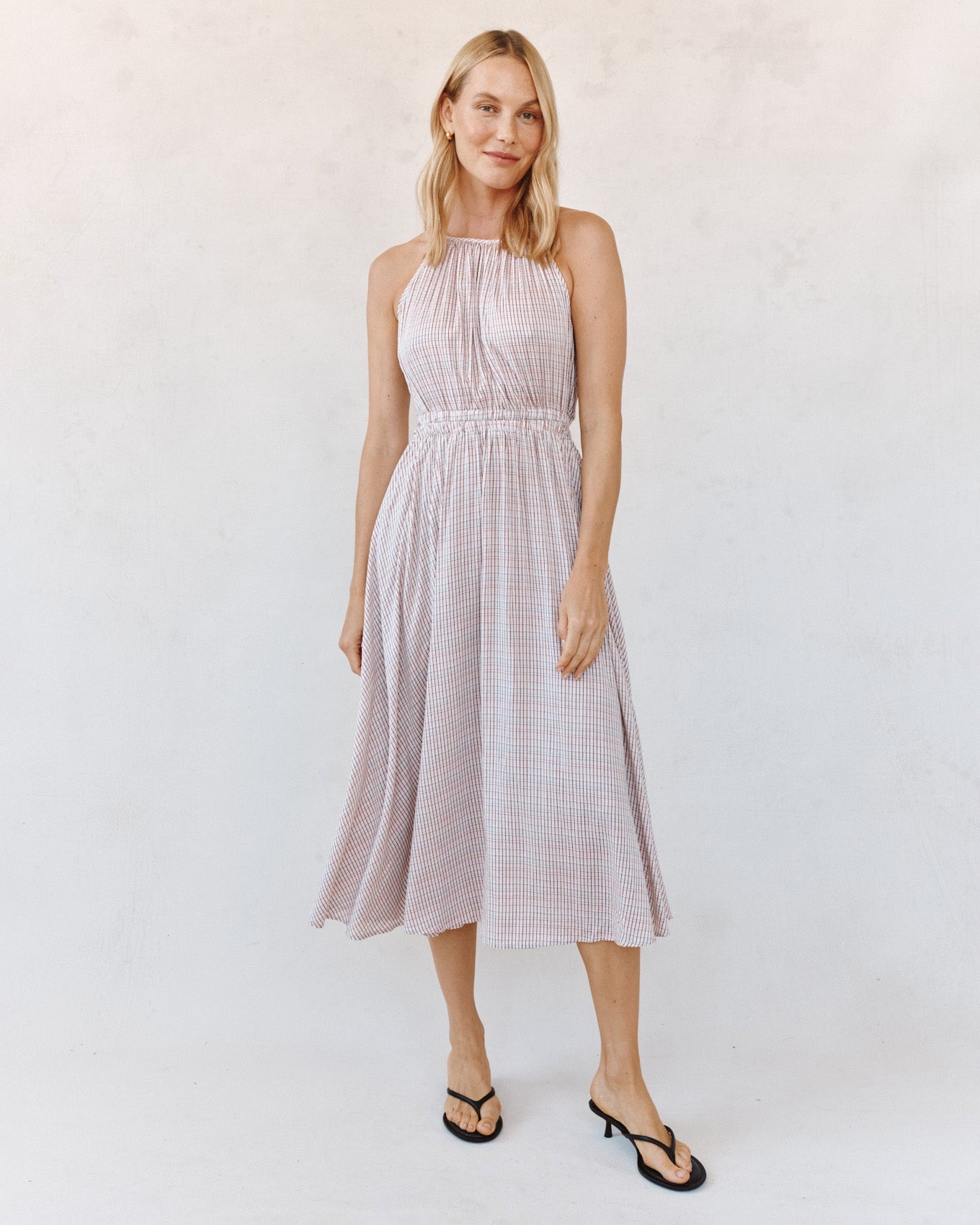 Print Your PostCut Out Back Midi Halter Dress - Sunwashed CheckDresses