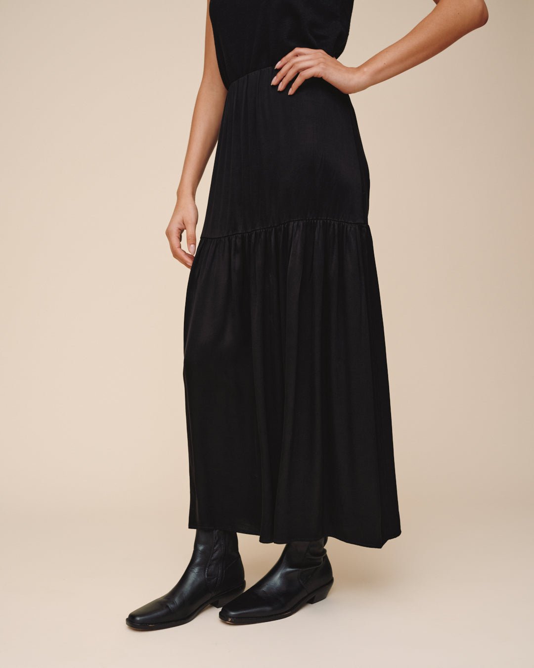 Print Your PostDropped Waist Ruffle Maxi Skirt - BlackSkirts