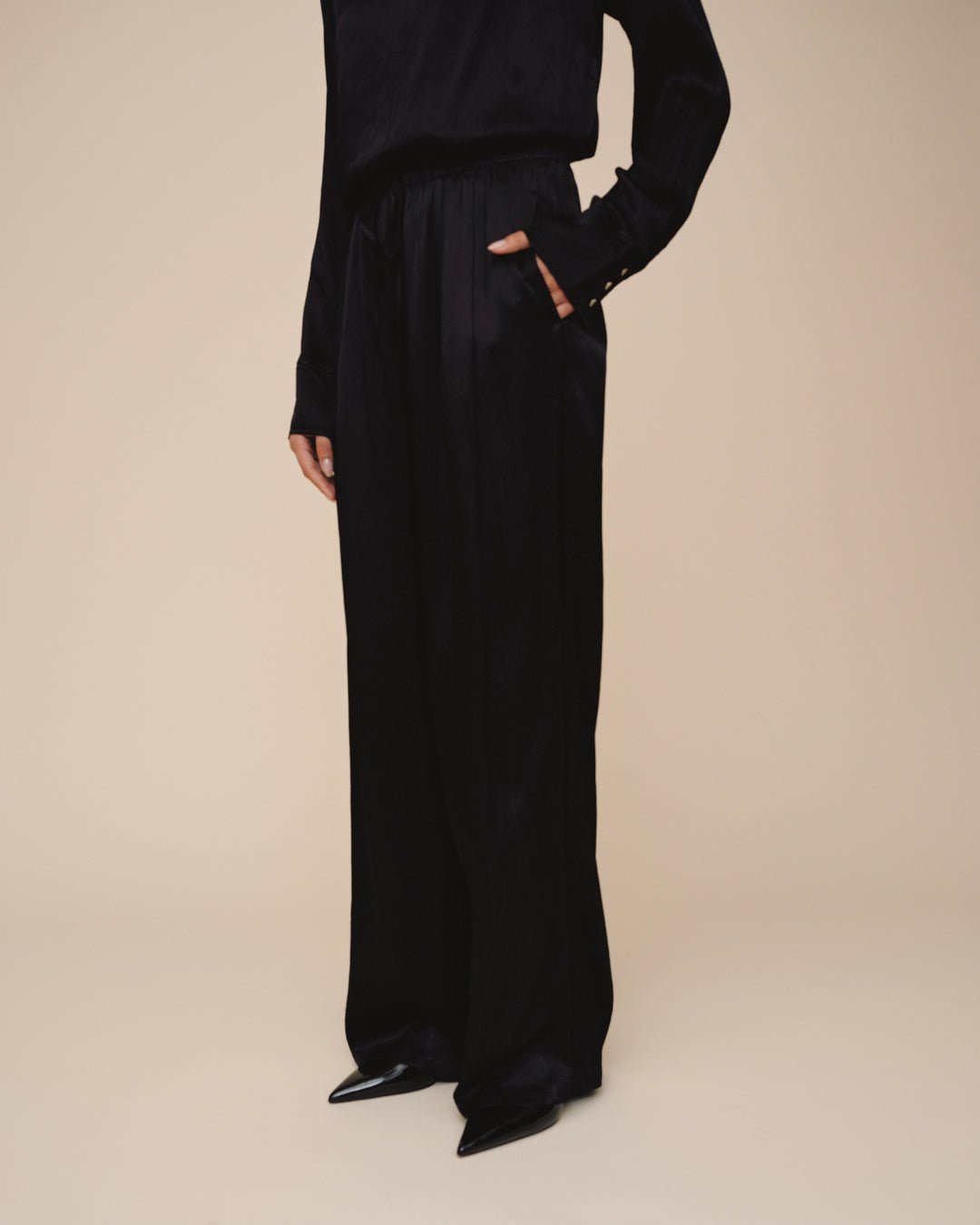 Print Your PostEasy Pleated Wide Leg Pant - BlackPants