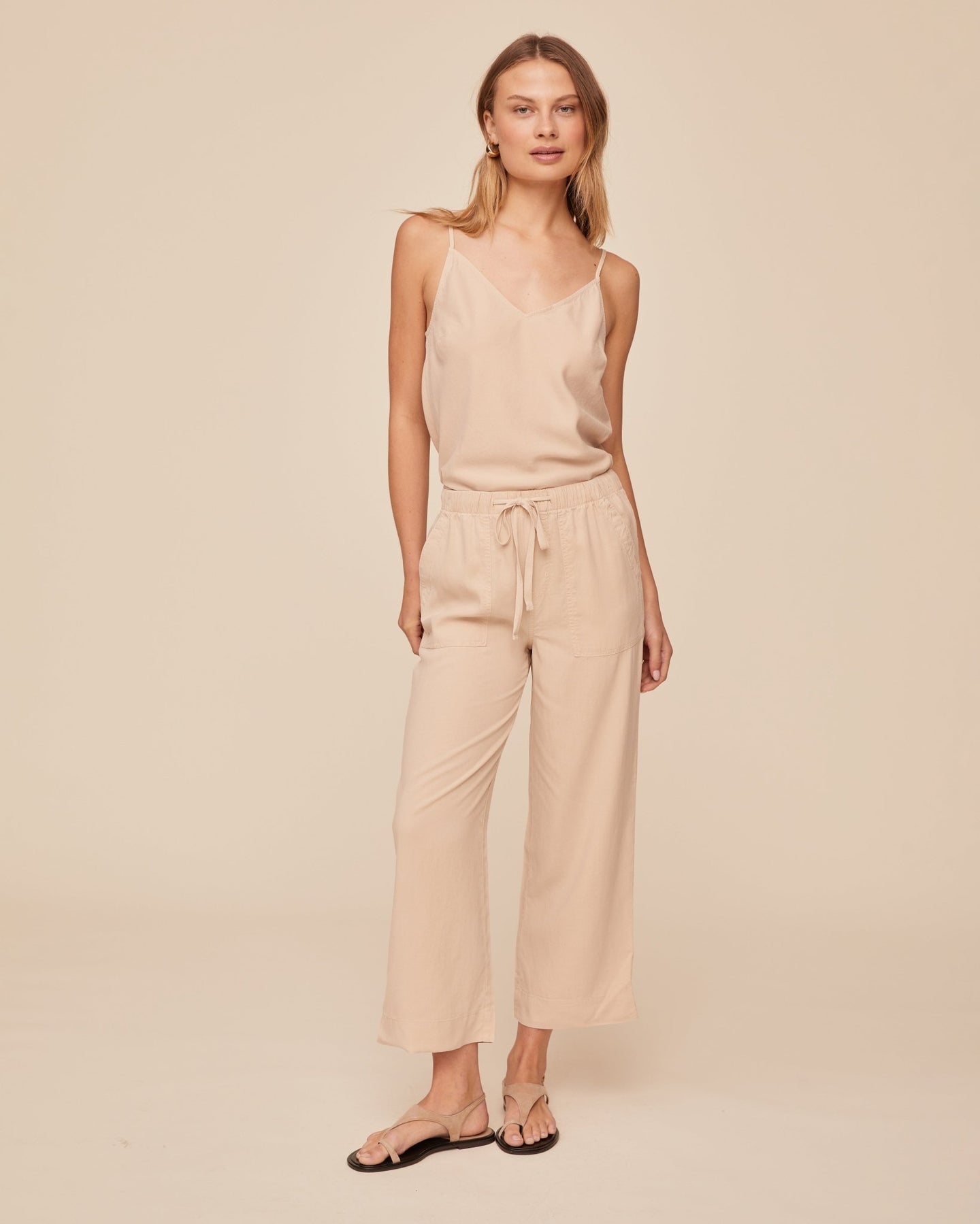 Print Your PostEasy Pocket Wide Leg Crop - Linen SandPants