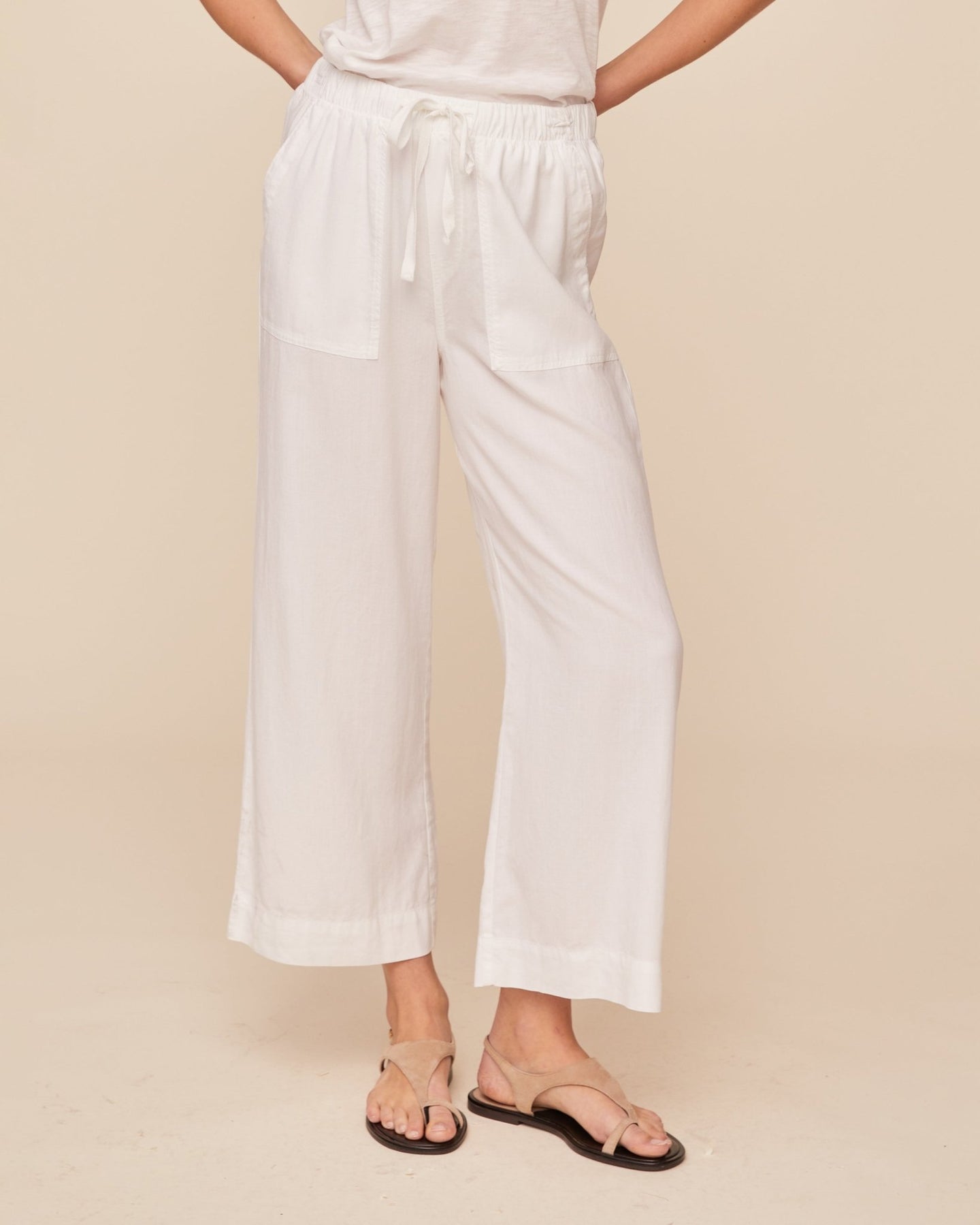 Print Your PostEasy Pocket Wide Leg Crop - WhitePants