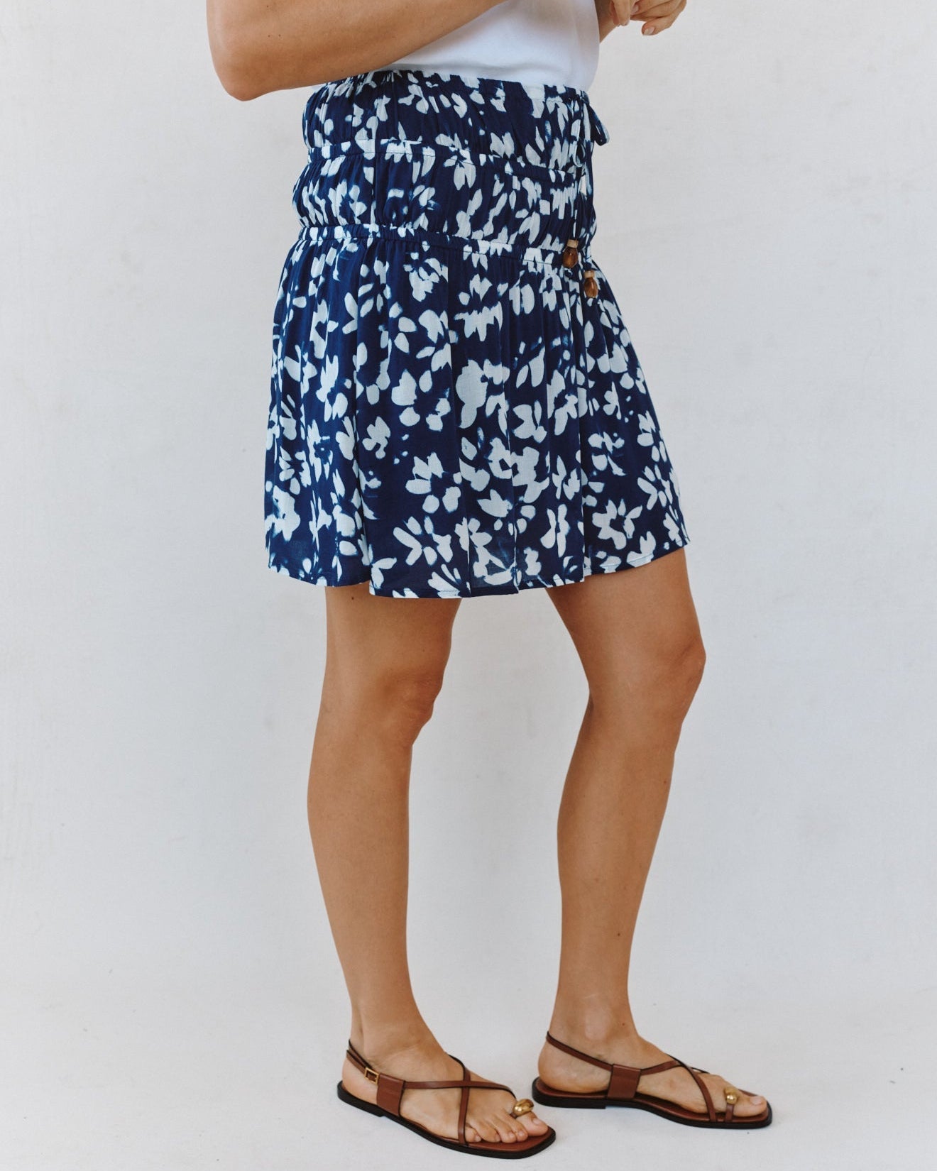 Print Your PostElastic Gathered Mini Skirt - Indigo Bloom PrintSkirts
