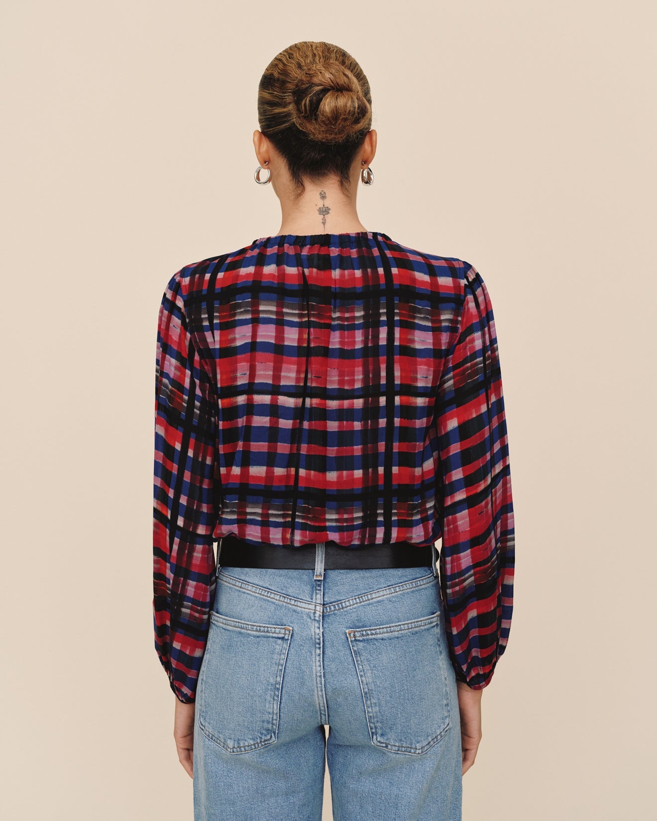 Print Your PostElastic Shirred Top - Winter Plaid PrintTops