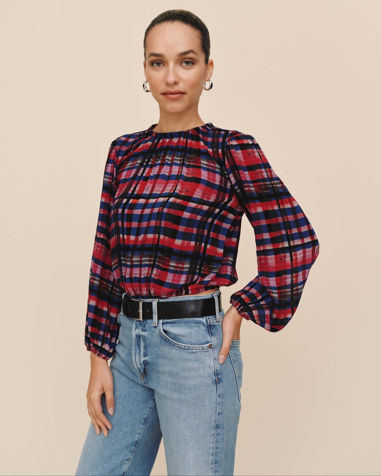 Print Your PostElastic Shirred Top - Winter Plaid PrintTops