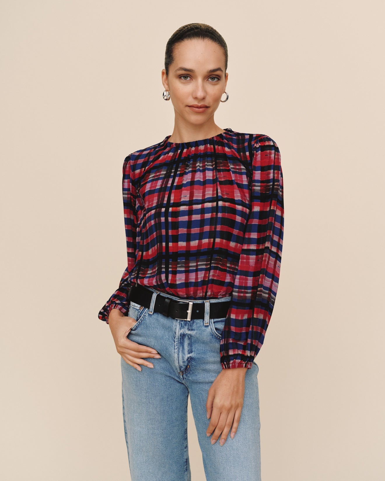 Print Your PostElastic Shirred Top - Winter Plaid PrintTops