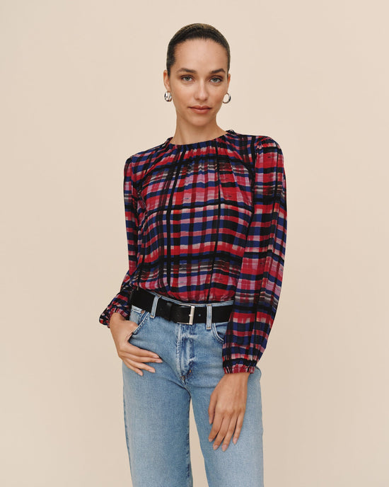 Print Your Post Elastic Shirred Top - Winter Plaid Print