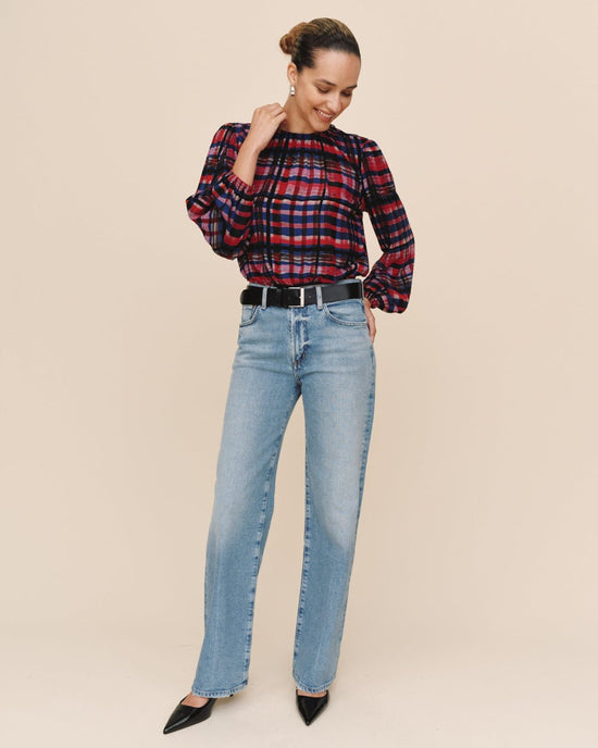 Print Your Post Elastic Shirred Top - Winter Plaid Print View 2