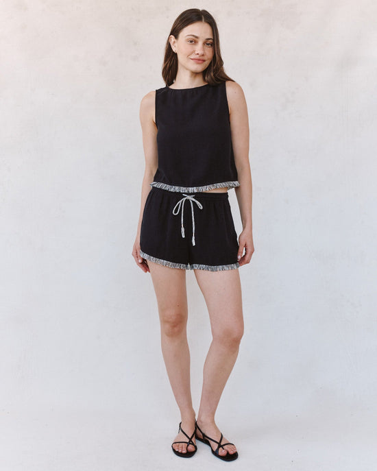 Print Your Post Elastic Waist Fringe Short - Black View 2
