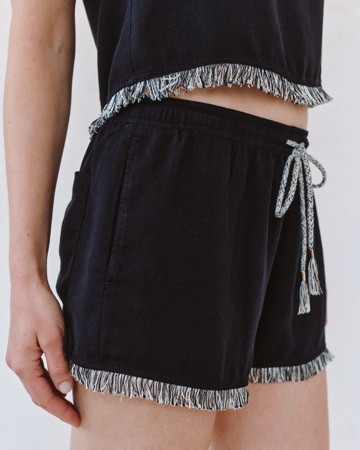 Print Your PostElastic Waist Fringe Short - BlackShorts