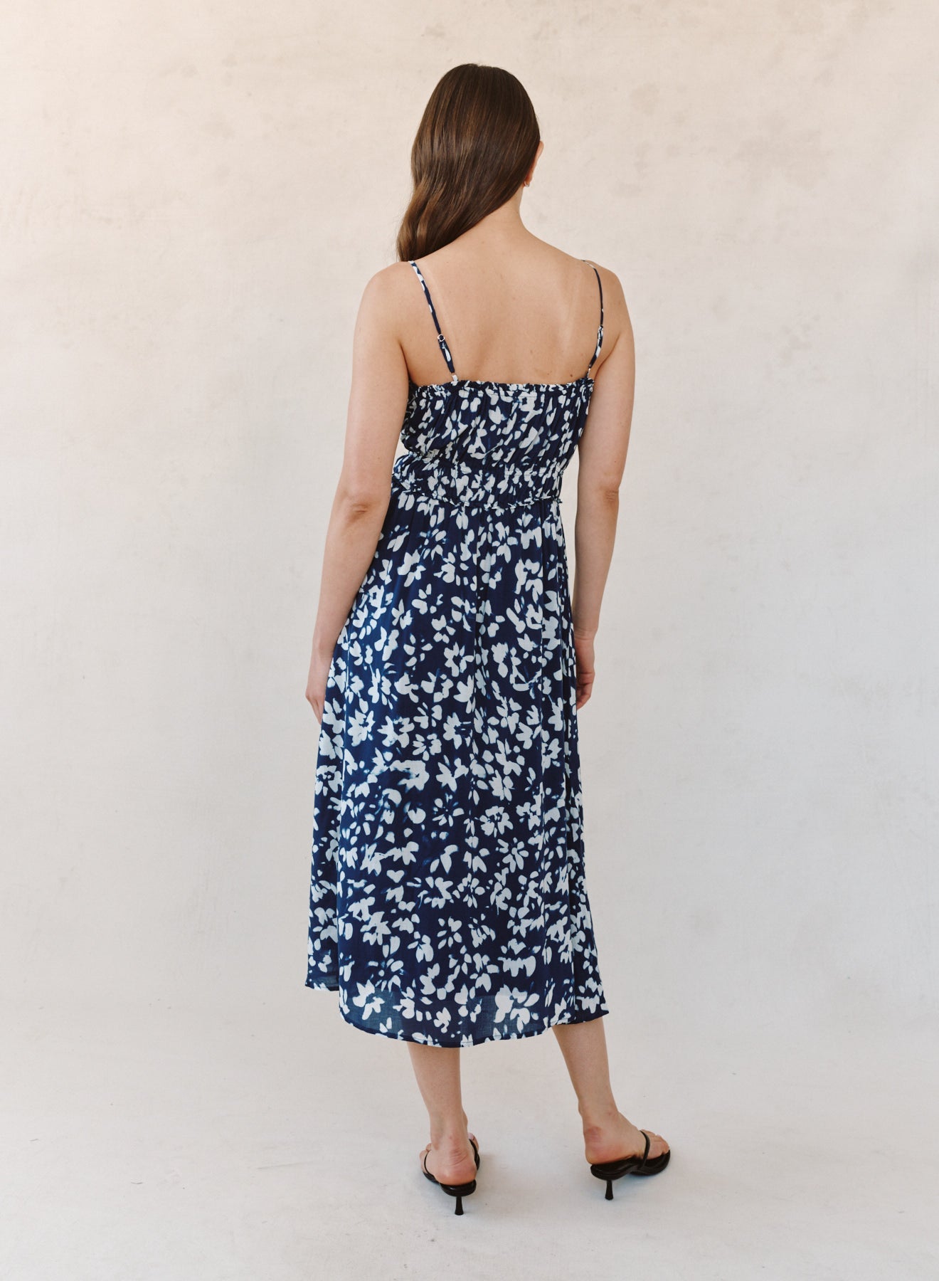Print Your PostElastic Waist Midi Dress - Indigo Bloom PrintDresses
