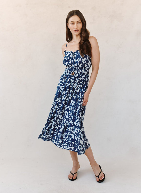 Print Your Post Elastic Waist Midi Dress - Indigo Bloom Print View 2