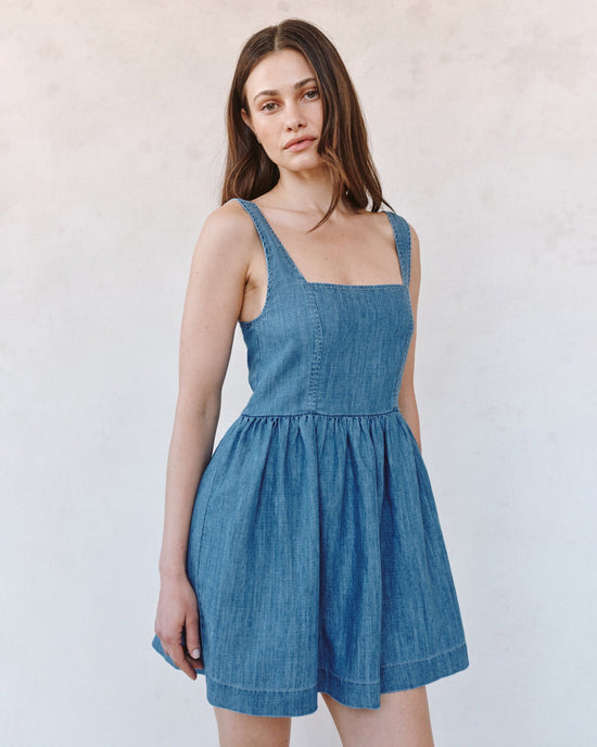 Print Your Post Fit  and Flare Mini Dress - Island Blue Wash View 2