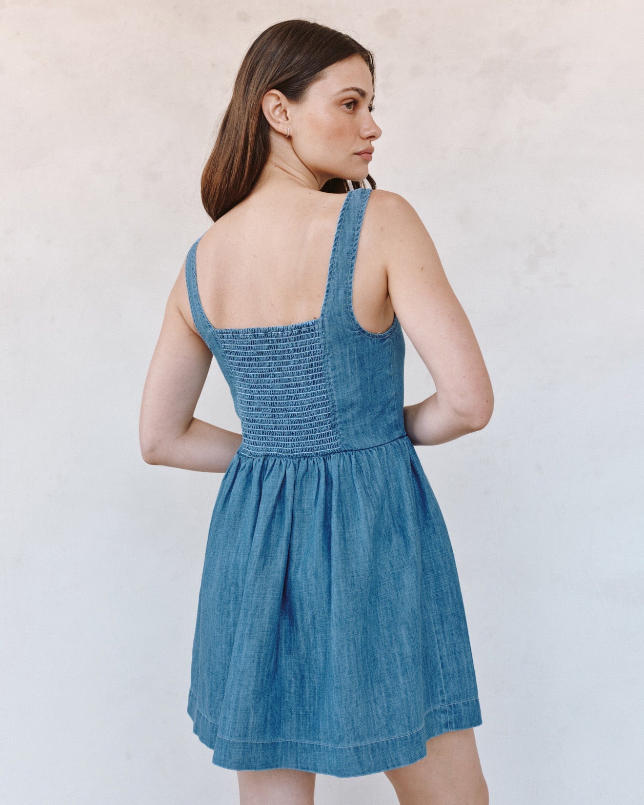 Print Your PostFit and Flare Mini Dress - Island Blue WashDresses