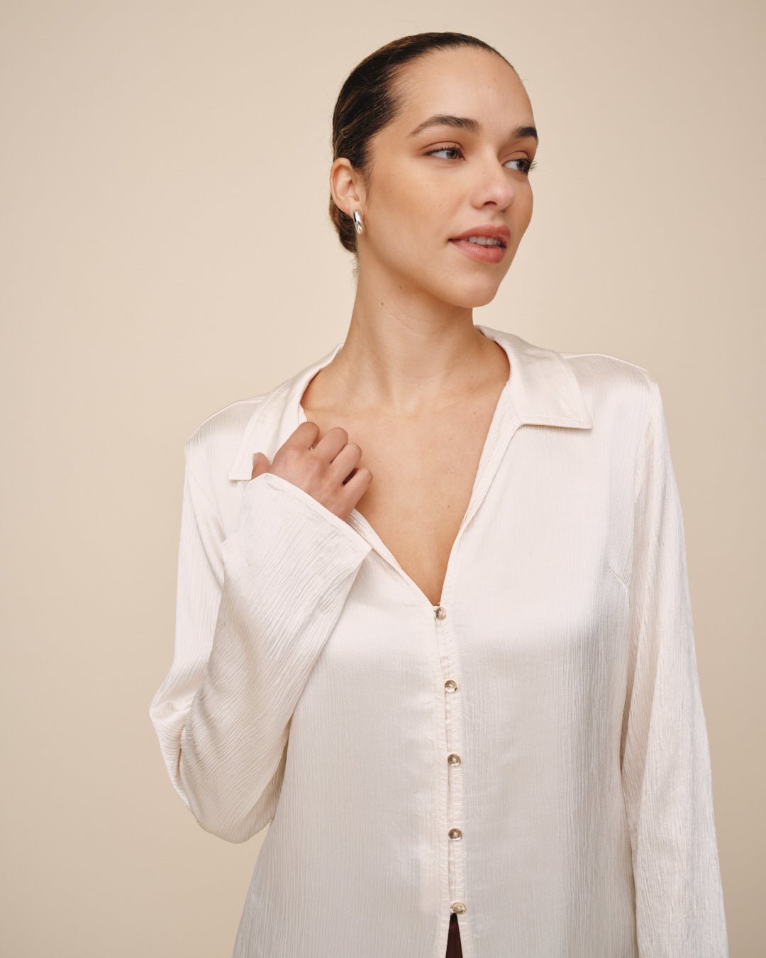 Print Your PostFitted Bell Sleeve Shirt - IvoryTops