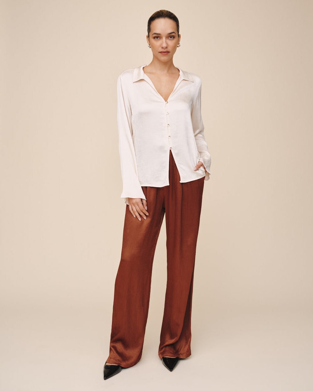 Print Your PostFitted Bell Sleeve Shirt - IvoryTops