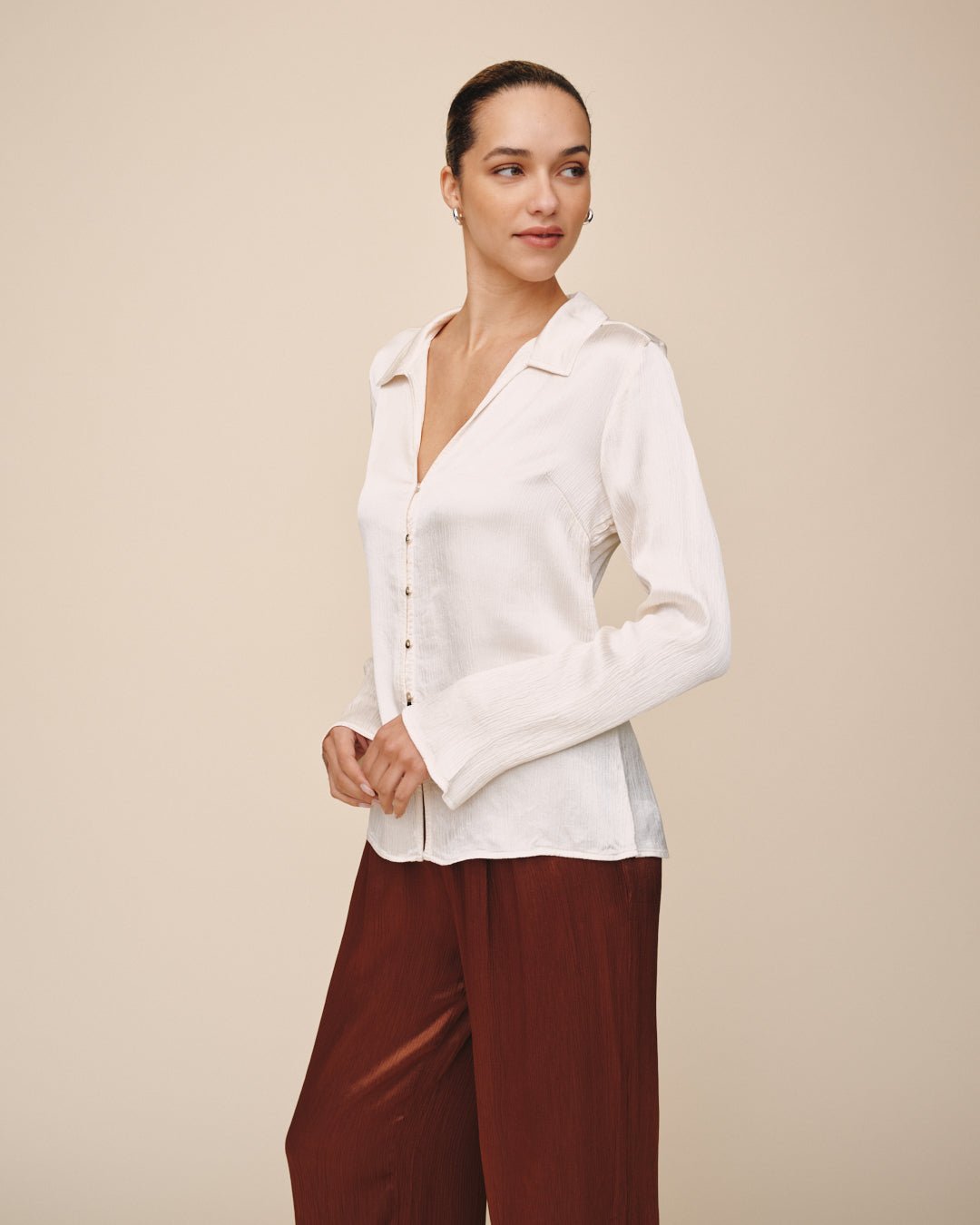 Print Your PostFitted Bell Sleeve Shirt - IvoryTops