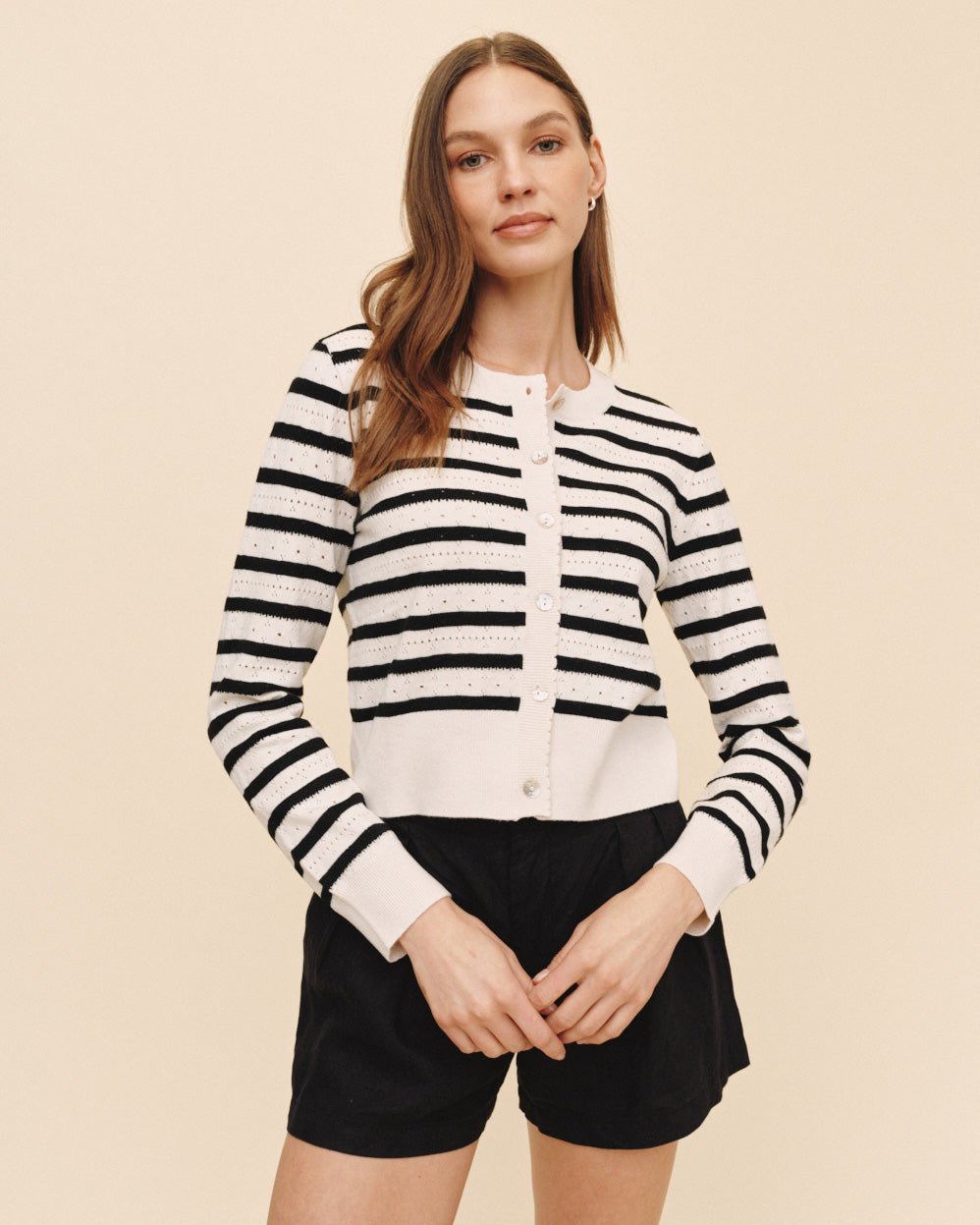 Print Your PostFitted Cardigan - Cherie StripeTops
