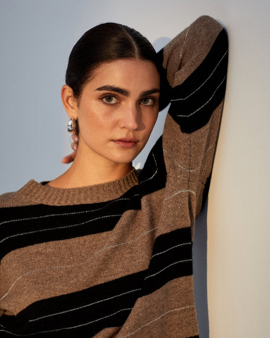 Print Your Post Fitted Crew Sweater - Frappe Stripe