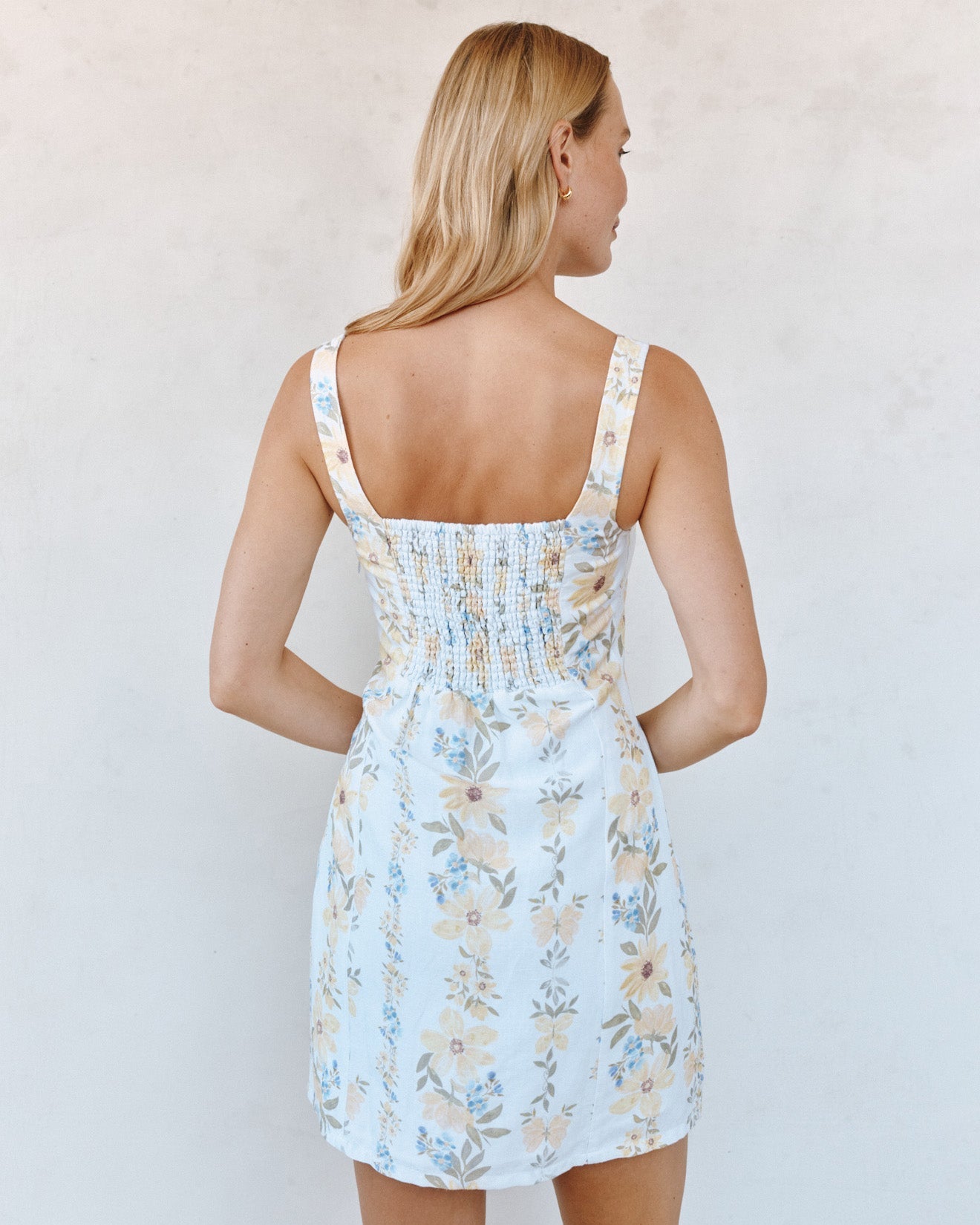 Print Your PostFitted Smocked Back Mini Dress - Wildflower Stripes PrintDresses