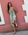 Print Your PostFlowy Strapless Midi Dress - Palm Paradise PrintDresses
