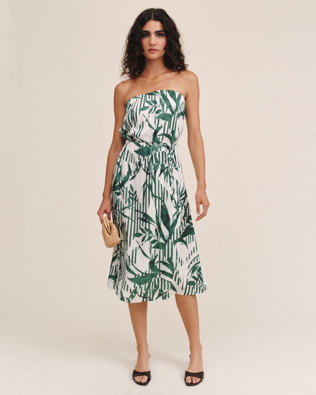 Print Your PostFlowy Strapless Midi Dress - Palm Paradise PrintDresses