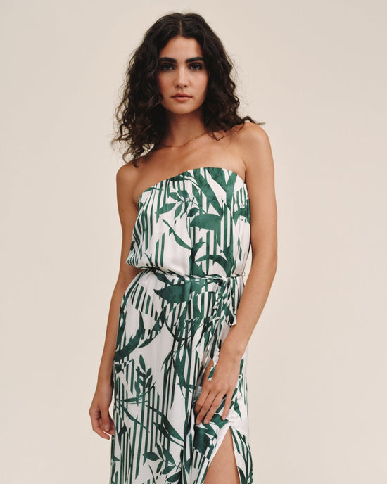 Print Your Post Flowy Strapless Midi Dress - Palm Paradise Print