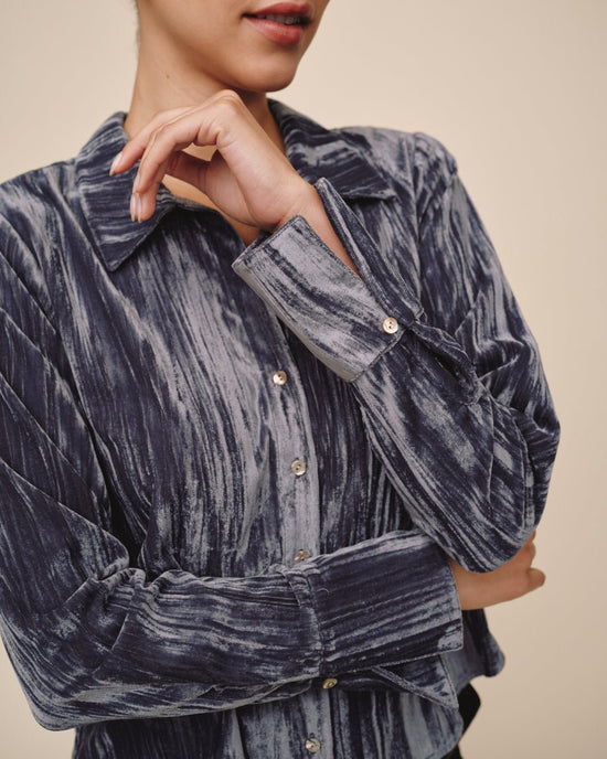 Print Your Post Flowy Wide Collar Button Down - Velvet Storm
