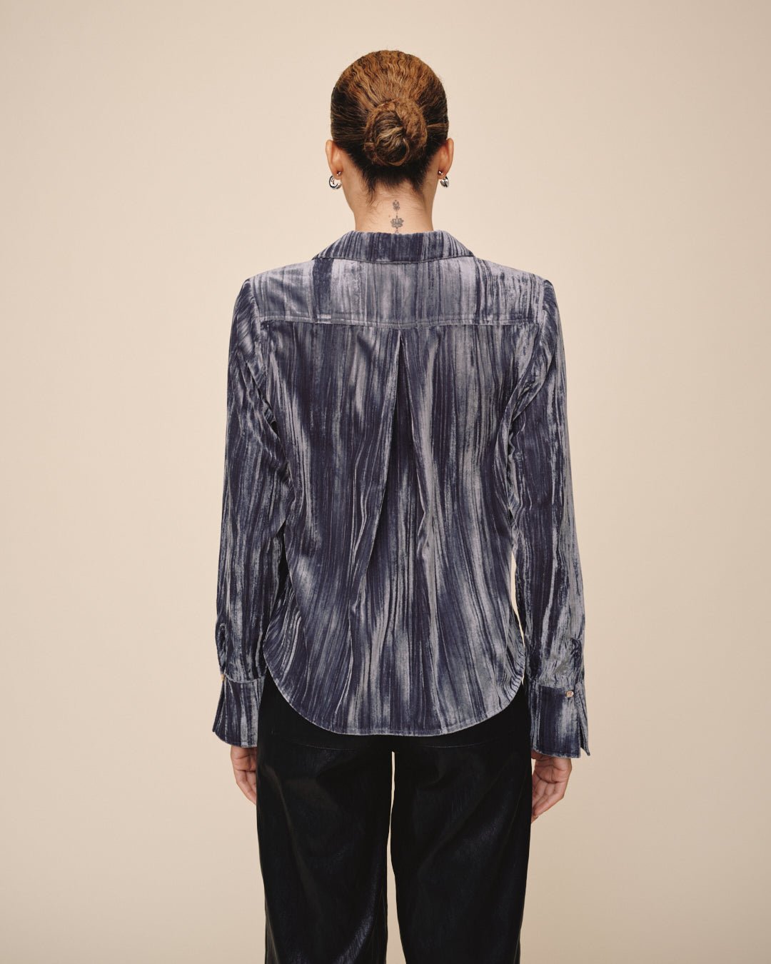 Print Your PostFlowy Wide Collar Button Down - Velvet StormTops