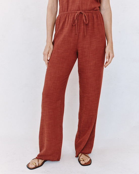 Print Your Post Fray Hem Beach Pant - Red Sand