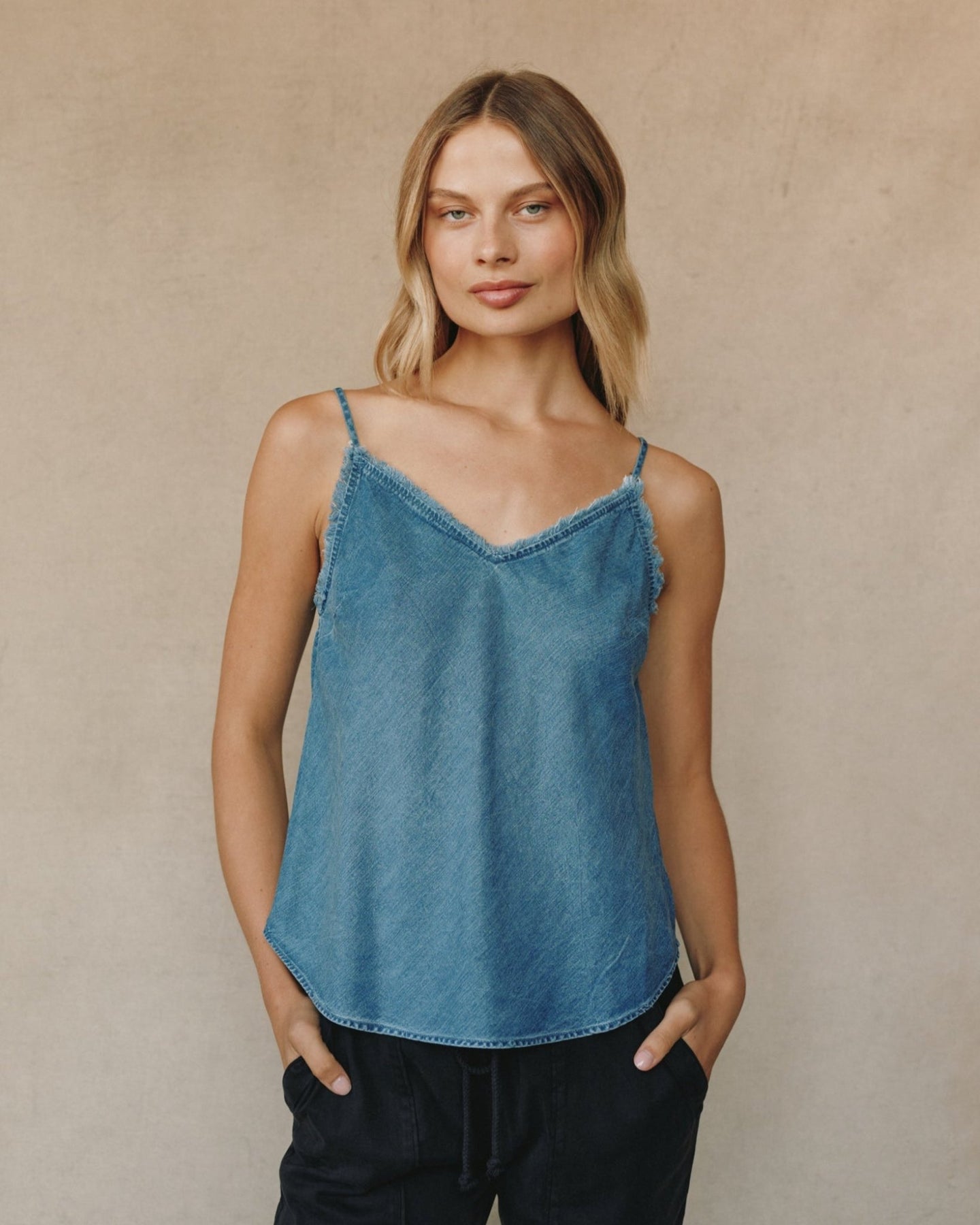 Print Your PostFrayed Cami - Skyline Spray WashTops