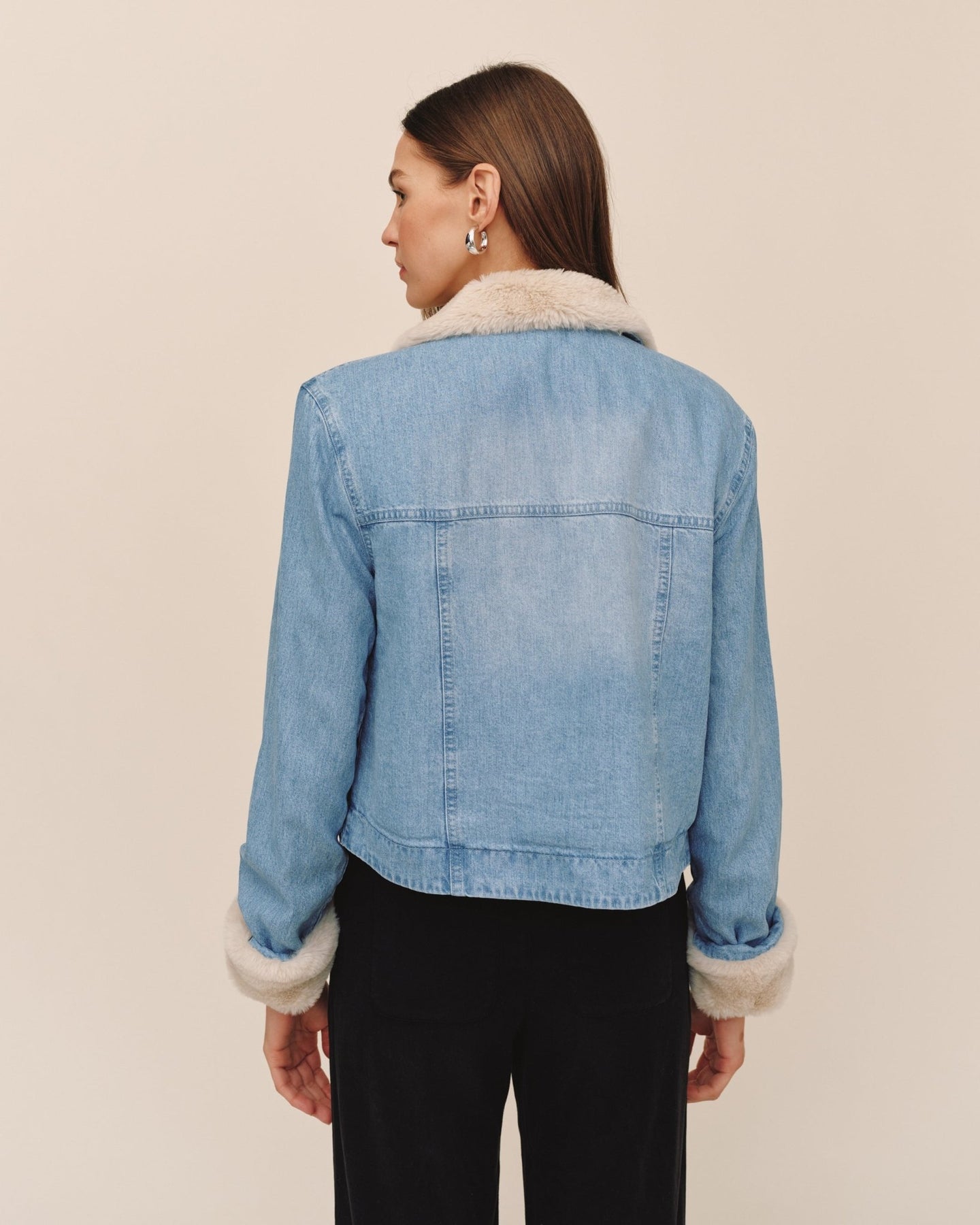 Print Your PostFur Trimmed Denim Jacket - Vintage Frost WashCoats & Jackets