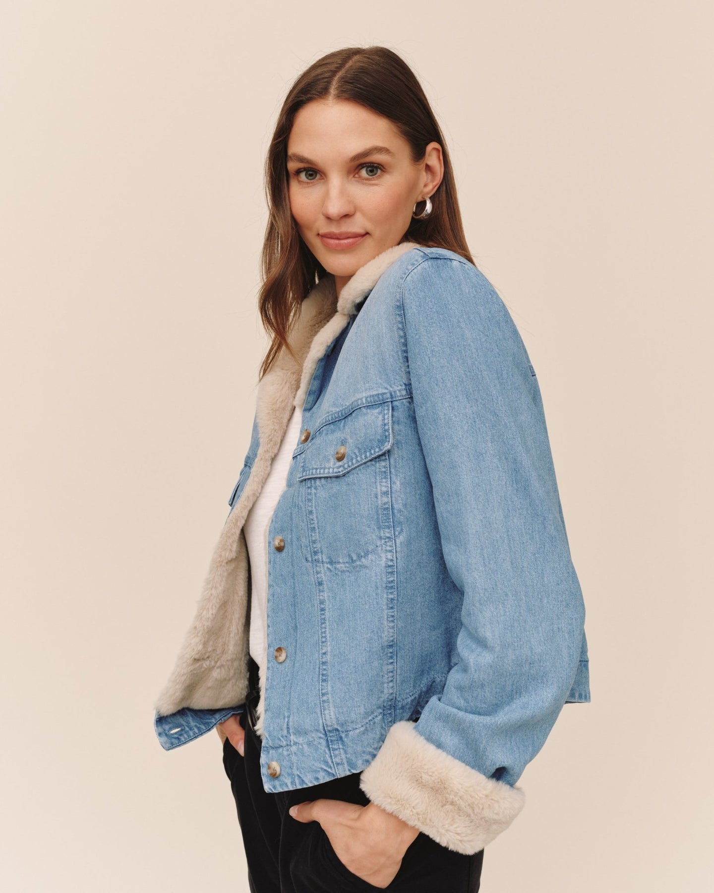 Print Your PostFur Trimmed Denim Jacket - Vintage Frost WashCoats & Jackets