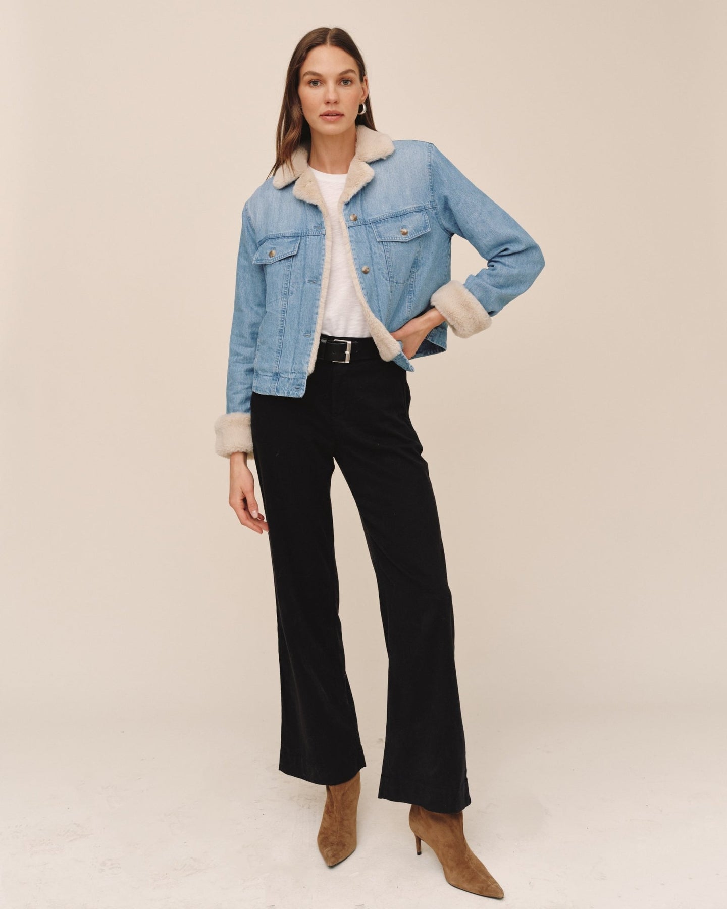 Print Your PostFur Trimmed Denim Jacket - Vintage Frost WashCoats & Jackets