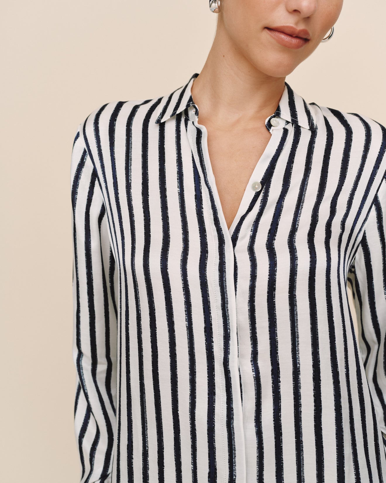 Print Your PostHigh Low Hem Shirt - Indigo Ink StripeTops
