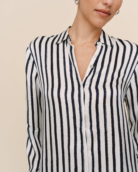 Print Your Post High Low Hem Shirt - Indigo Ink Stripe View 2