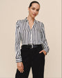 Print Your PostHigh Low Hem Shirt - Indigo Ink StripeTops