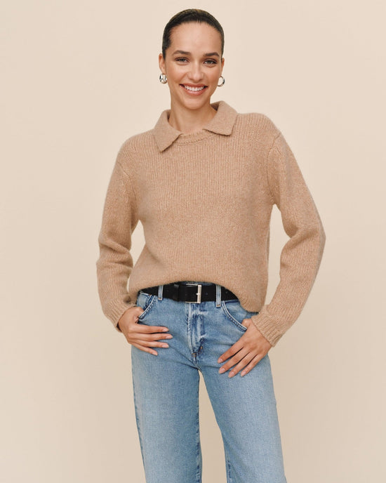 Print Your Post Johnny Collar Sweater - Maple Syrup View 2