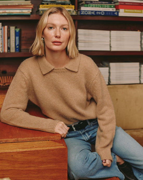 Print Your Post Johnny Collar Sweater - Maple Syrup