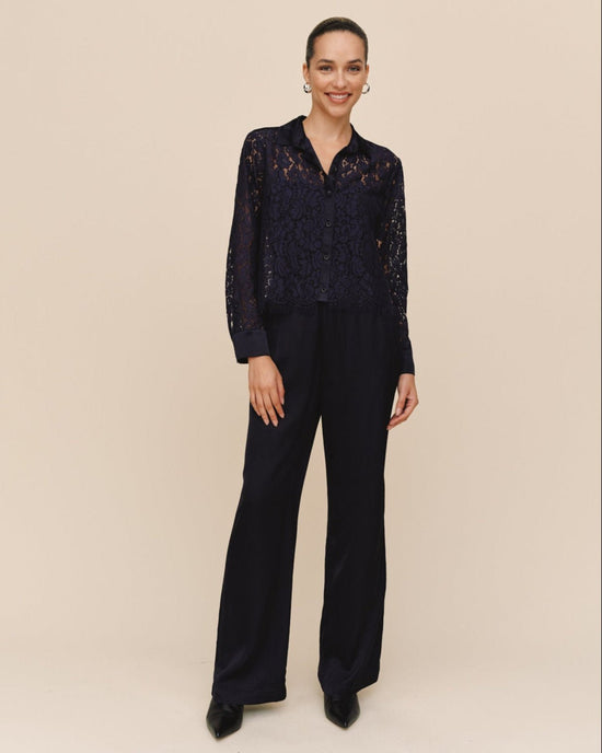 Print Your Post Lace Contrast Button Down - Midnight Sky View 2