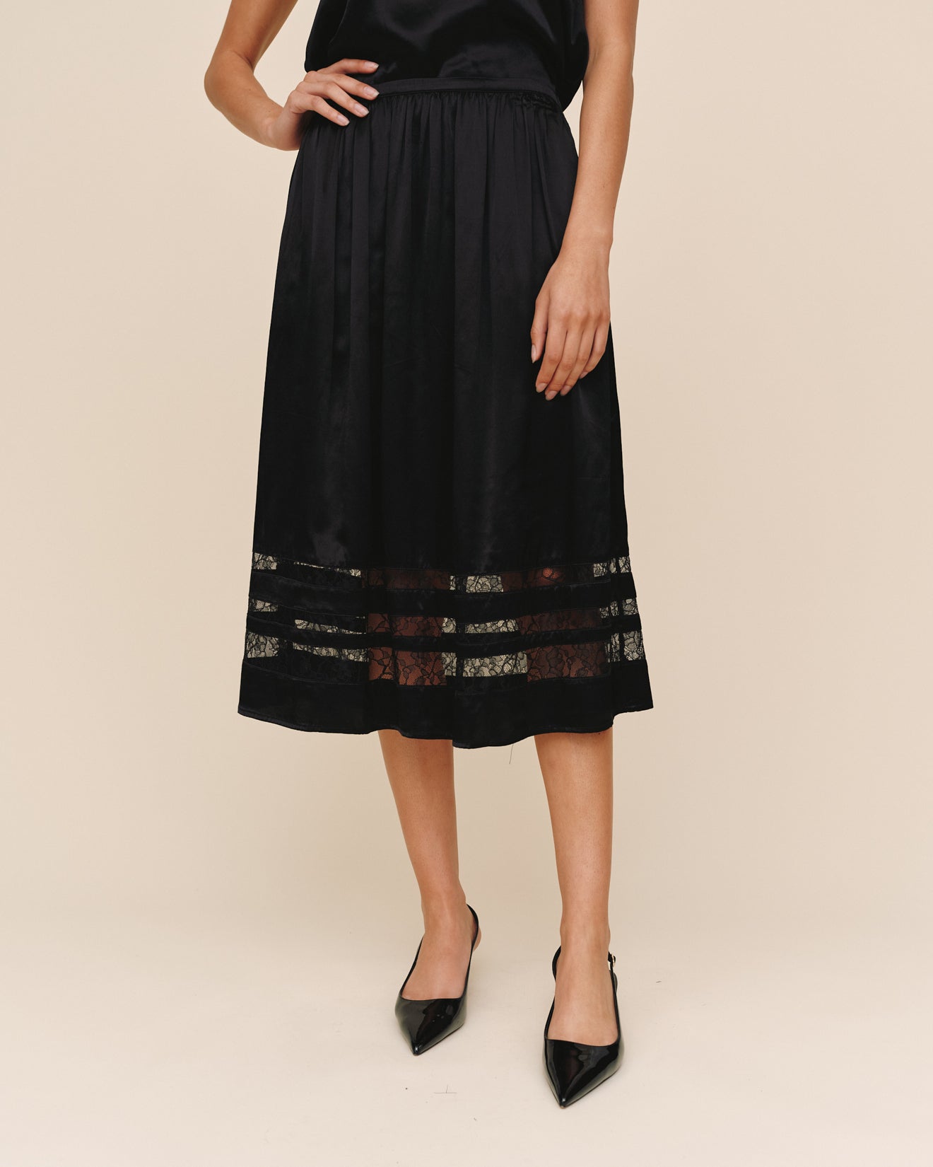 Print Your PostLace Inset Midi Skirt - BlackSkirts