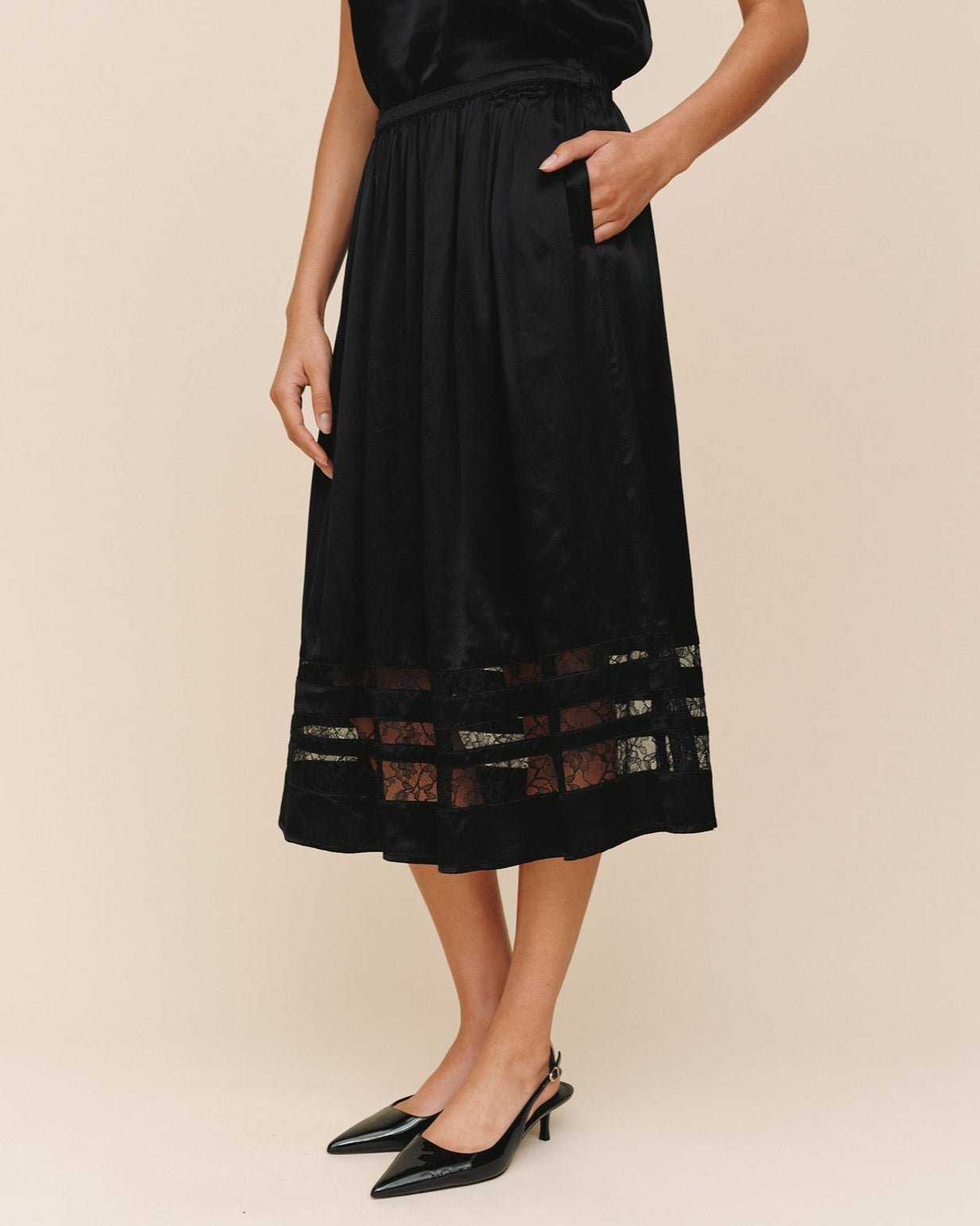 Print Your PostLace Inset Midi Skirt - BlackSkirts