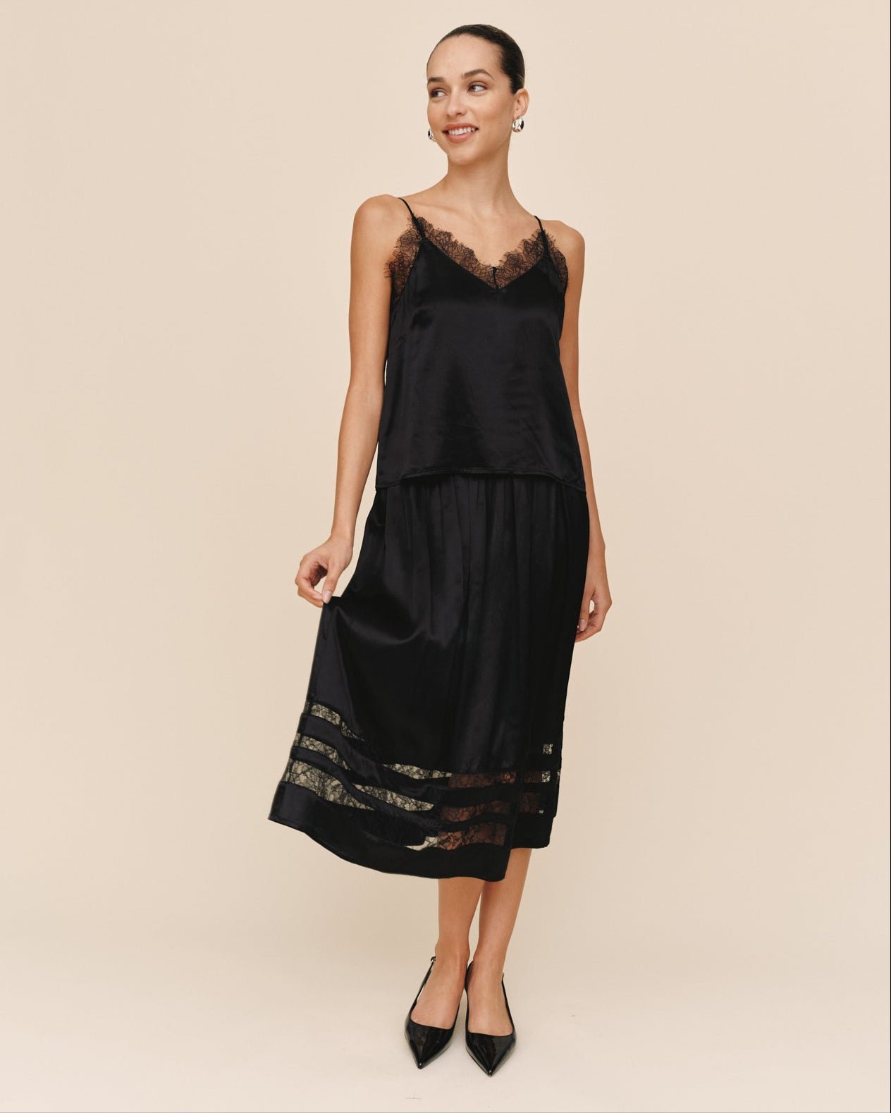 Print Your PostLace Trim Camisole - BlackTops