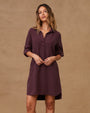 Print Your PostLong Sleeve A Line Shirt Dress - Pinot NoirDresses